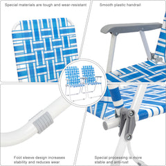 Haoyye 2pcs Steel Tube PP Webbing Folding Beach Chair, Adjustable Lounge Chair with 120kg Weight Capacity, Comfortable and Portable Outdoor Seating for Beach, Camping, and Outdoor Sports, Blue & White Stripes