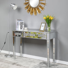 HAOYYE Modern Silver Computer Desk with MDF Mirror Surface and Broken Glass Design, Featuring Three Spacious Drawers for Efficient Storage, Stylish Home Office Workstation, Durable and Easy-to-Clean Surface