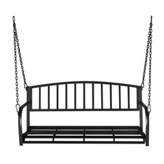 HAOYYE Black Iron Porch Swing with Vertical Slat Backrest and Hanging Chains Heavy Duty 200kg Capacity Metal Swing Seat for Patio Garden Balcony Outdoor Use Swing Frame Not Included