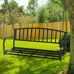 HAOYYE Black Iron Porch Swing with Vertical Slat Backrest and Hanging Chains Heavy Duty 200kg Capacity Metal Swing Seat for Patio Garden Balcony Outdoor Use Swing Frame Not Included