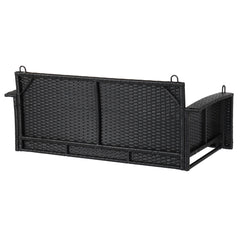 HAOYYE 49in Black Rattan Swing Chair with Blue Cushion Hanging Wicker Seat for Patio Balcony Indoor Outdoor Use Comfortable Egg Style Hammock Chair Without Swing Frame Lightweight and Durable Design