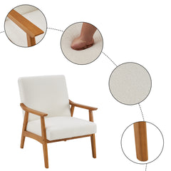HAOYYE Solid Wood Armrest Lounge Chair, Creamy-White Teddy Velvet, Cozy Single Accent Chair For Living Room, Bedroom, Guestroom.