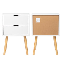 HAOYYE Modern White Bedside Table with Two Drawers and Wood Color High Legs Simple MDF Nightstand with Painted Finish Minimalist Bedroom Storage Cabinet End Table for Living Room Bedroom or Apartment Stylish and Space-Saving Furniture