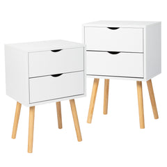 HAOYYE Modern White Bedside Table with Two Drawers and Wood Color High Legs Simple MDF Nightstand with Painted Finish Minimalist Bedroom Storage Cabinet End Table for Living Room Bedroom or Apartment Stylish and Space-Saving Furniture