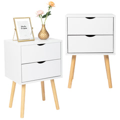 HAOYYE Modern White Bedside Table with Two Drawers and Wood Color High Legs Simple MDF Nightstand with Painted Finish Minimalist Bedroom Storage Cabinet End Table for Living Room Bedroom or Apartment Stylish and Space-Saving Furniture