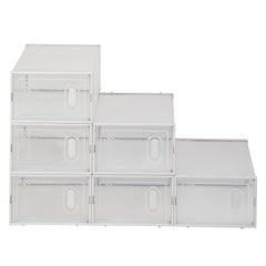 HAOYYE 6-Pack Clear Plastic Stackable Shoe Storage Boxes, White Durable Space-Saving Organizer, Modern Design, Versatile Use, Premium Quality, Stylish Look for Home Essentials, Bedroom, Living Room, Entryway, and Closet Organization