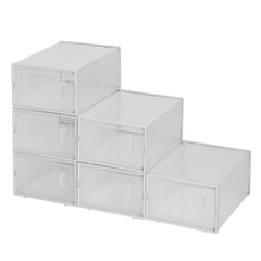 HAOYYE 6-Pack Clear Plastic Stackable Shoe Storage Boxes, White Durable Space-Saving Organizer, Modern Design, Versatile Use, Premium Quality, Stylish Look for Home Essentials, Bedroom, Living Room, Entryway, and Closet Organization