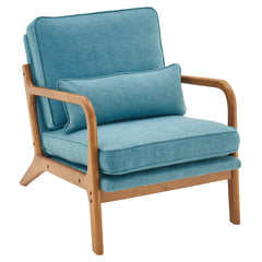 HAOYYE Oak Upholstered Lounge Chair, Teal Flannel Fleece, Comfy Single Chair for Living Room, Bedroom, Guestroom.