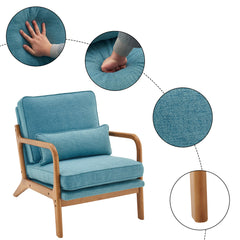 HAOYYE Oak Upholstered Lounge Chair, Teal Flannel Fleece, Comfy Single Chair for Living Room, Bedroom, Guestroom.