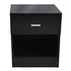 HAOYYE 1 Drawer Black Bedside Table Nightstand with Metal Handle, Modern Night Table with Open Shelf for Bedroom Living Room