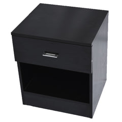 HAOYYE 1 Drawer Black Bedside Table Nightstand with Metal Handle, Modern Night Table with Open Shelf for Bedroom Living Room