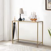 HAOYYE 39.4" Gold Console Table, Tempered Glass Top, Metal Frame, Durable And Stylish, Perfect For Entryway, Living Room, Hallway, Modern Space-Saving Design, Multifunctional Home Organizer