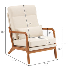 HAOYYE High Back Solid Wood Armrest Backrest Iron Frame Linen Indoor Leisure Chair in Off-White, Soft Cozy Warm Flannel Fleece Home Decor, Luxury Comfortable Unique Design, Premium Quality Decorative Chair for Living Room