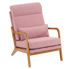 HAOYYE High Back Solid Wood Armrest Backrest Iron Frame Linen Indoor Leisure Chair Pink Soft Cozy Warm Flannel Fleece Home Decor Luxury Comfortable Unique Design Premium Quality Decorative Accent Chair for Living Room Bedroom