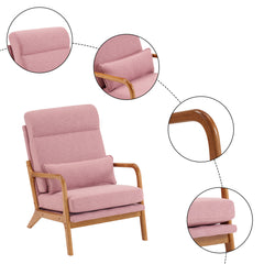 HAOYYE High Back Solid Wood Armrest Backrest Iron Frame Linen Indoor Leisure Chair Pink Soft Cozy Warm Flannel Fleece Home Decor Luxury Comfortable Unique Design Premium Quality Decorative Accent Chair for Living Room Bedroom