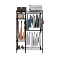 HAOYYE Closet Organizer Portable Metal Garment Rack With Shelves & Hanging Bars, Free-Standing Storage Solution For Clothing & Accessories, Space-Saving Wardrobe Organizer For Home Bedroom Entryway, Sturdy Steel Frame, Durable, Modern Design.