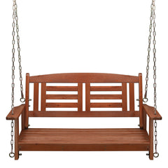 HAOYYE Wooden Porch Swing Bench for 2 Adults Reddish Brown Outdoor Hanging Swing with Chains 500lbs Capacity for Patio Garden Yard Deck Relaxation Durable Weather-Resistant Fir Wood Chair