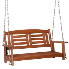HAOYYE Wooden Porch Swing Bench for 2 Adults Reddish Brown Outdoor Hanging Swing with Chains 500lbs Capacity for Patio Garden Yard Deck Relaxation Durable Weather-Resistant Fir Wood Chair