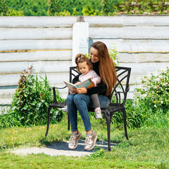 HAOYYE 38in Outdoor Orchid Back Aluminum Bench, Elegant and Durable Garden Bench with Curved Armrests and Sloped Slatted Seat, Perfect for Patio, Porch, Backyard, or Front Yard, Easy to Assemble and Maintain