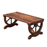 HAOYYE Rustic Outdoor Wagon Wheel Garden Bench, Sturdy 2-Person Porch Bench for Backyard, Patio, and Garden Use