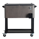 HAOYYE Rectangular Plastic Box Cooler Cart with Iron Foot Tube, Insulated Beverage Cart with Bottle Opener and Drainage Cap, 2 Locking Casters, Ideal for Outdoor Parties, BBQs, and Events