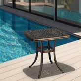 HAOYYE Square Cast Aluminum Garden Table, Sturdy and Elegant Bronze Design, Ideal for Patios, Decks, and Courtyards