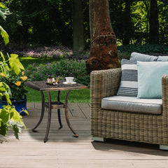 HAOYYE Square Cast Aluminum Garden Table, Sturdy and Elegant Bronze Design, Ideal for Patios, Decks, and Courtyards