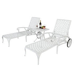 HAOYYE Adjustable Backrest Courtyard Cast Aluminum Lying Bed, White, Outdoor Reclining Lounge Chair with Durable Weather-Resistant Frame, Modern and Comfortable Design for Patio, Garden, Balcony, or Poolside Relaxation