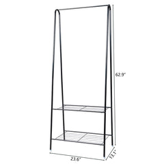 HAOYYE 2-Tier Black Metal Garment Rack with Hanging Rod and Lower Storage Shelf, Freestanding Clothes Organizer for Bedroom Entryway Laundry Room Space-Saving Design