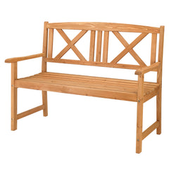 Haoyye Outdoor Garden Bench with X Back Design, Solid Fir Wood Construction in Burlywood Finish, Rustic Folding Wooden Patio Bench for Porch, Deck, Balcony, Backyard or Lawn, Durable and Weather Resistant Seating