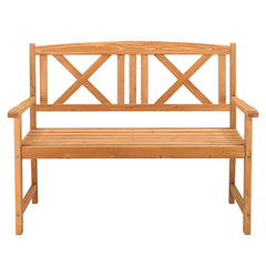 Haoyye Outdoor Garden Bench with X Back Design, Solid Fir Wood Construction in Burlywood Finish, Rustic Folding Wooden Patio Bench for Porch, Deck, Balcony, Backyard or Lawn, Durable and Weather Resistant Seating