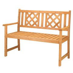 HAOYYE Outdoor Wooden Bench, Garden Fir Bench with Grid Back, Sturdy and Elegant Design for Patios, Paths, and Courtyards