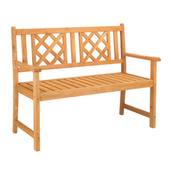 HAOYYE Outdoor Wooden Bench, Garden Fir Bench with Grid Back, Sturdy and Elegant Design for Patios, Paths, and Courtyards