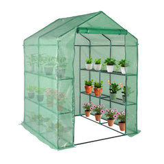 HAOYYE Outdoor Walk-In Greenhouse with 8 Tier Shelves and Zippered Door, Heavy Duty PE Cover Plant Stand for Patio Balcony Garden, Portable Steeple Frame Green Grow House