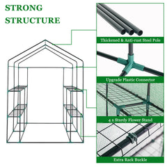 HAOYYE Outdoor Walk-In Greenhouse with 8 Tier Shelves and Zippered Door, Heavy Duty PE Cover Plant Stand for Patio Balcony Garden, Portable Steeple Frame Green Grow House