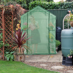 HAOYYE Outdoor Walk-In Greenhouse with 8 Tier Shelves and Zippered Door, Heavy Duty PE Cover Plant Stand for Patio Balcony Garden, Portable Steeple Frame Green Grow House