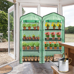 HAOYYE Durable Portable Greenhouse with Grid Shelves and Zippered Door, Metal Frame Plant Stand with PE Cover for Indoor Outdoor Gardening, Stable Multi Tier Greenhouse for Healthy Plant Growth