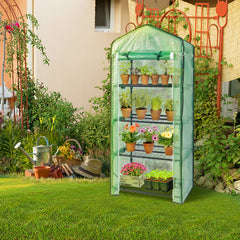 HAOYYE Durable Portable Greenhouse with Grid Shelves and Zippered Door, Metal Frame Plant Stand with PE Cover for Indoor Outdoor Gardening, Stable Multi Tier Greenhouse for Healthy Plant Growth