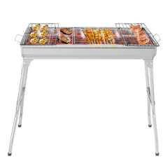 HAOYYE Portable Stainless Steel Grill for Outdoor BBQ Cooking, Lightweight Folding Charcoal Grill with Double Grates and Bottom Shelf, Easy to Carry and Clean, Ideal for Patio Backyard Camping Picnic Use