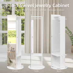 HAOYYE 1PCS Jewelry Armoire with Full Length Mirror 360° Rotating Large Capacity Jewelry Organizer Mirror with Storage Coat Rack Multi Storage Shelves