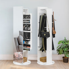 HAOYYE 1PCS Jewelry Armoire with Full Length Mirror 360° Rotating Large Capacity Jewelry Organizer Mirror with Storage Coat Rack Multi Storage Shelves