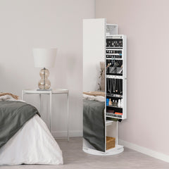 HAOYYE 1PCS Jewelry Armoire with Full Length Mirror 360° Rotating Large Capacity Jewelry Organizer Mirror with Storage Coat Rack Multi Storage Shelves