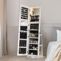 HAOYYE Jewelry Armoire with Full Length Mirror 360 Rotation Lockable Jewelry Organizer Cabinet with Multi Storage Shelves Large Capacity Mirror Armoire for Bedroom Closet Entryway