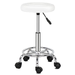 HAOYYE Round Backless Bar Stool with Textured Seat Lines 360 Degree Swivel Modern Adjustable Height White Rotation Stool for Salon Home Office Kitchen Living Room