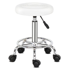 HAOYYE Round Backless Bar Stool with Textured Seat Lines 360 Degree Swivel Modern Adjustable Height White Rotation Stool for Salon Home Office Kitchen Living Room