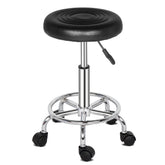 HAOYYE Round Rotation Bar Stool with Lines, Black PU Leather Seat, Soft Sponge Cushion, Chrome-Plated Base, 360 Degree Swivel, Five Casters for Easy Mobility, Durable and Comfortable Seating for Home and Office Use