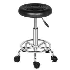 HAOYYE Round Rotation Bar Stool with Lines, Black PU Leather Seat, Soft Sponge Cushion, Chrome-Plated Base, 360 Degree Swivel, Five Casters for Easy Mobility, Durable and Comfortable Seating for Home and Office Use