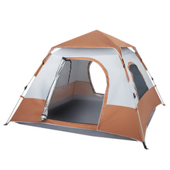 HAOYYE 240x240x150cm Spring Quick Open 4 Person Family Tent Brown Portable Camping Shelter Waterproof Sunshade Pop Up Tent for Outdoor Hiking Travel Garden Picnic Use