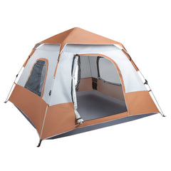 HAOYYE 240x240x150cm Spring Quick Open 4 Person Family Tent Brown Portable Camping Shelter Waterproof Sunshade Pop Up Tent for Outdoor Hiking Travel Garden Picnic Use