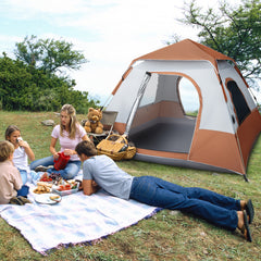 HAOYYE 240x240x150cm Spring Quick Open 4 Person Family Tent Brown Portable Camping Shelter Waterproof Sunshade Pop Up Tent for Outdoor Hiking Travel Garden Picnic Use